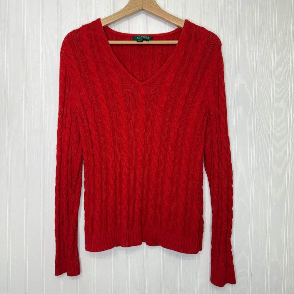Lauren Ralph Lauren red cable knit Cotton sweater size large
